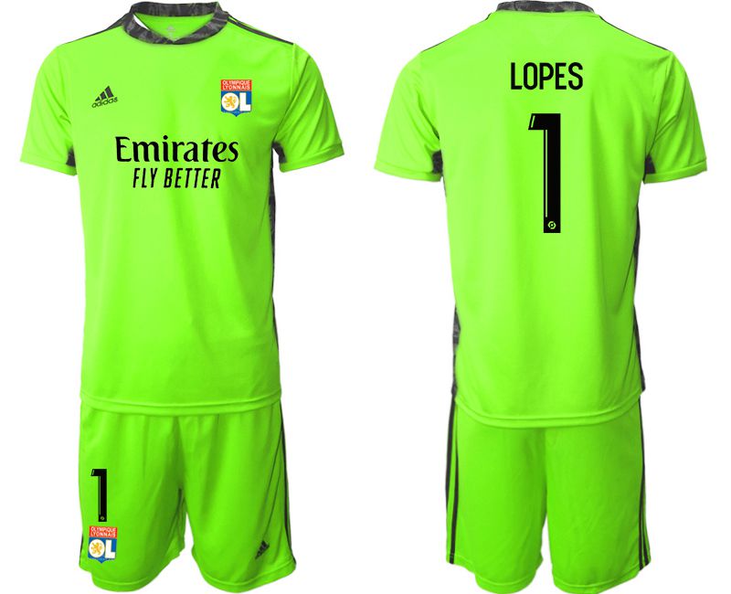 Men 2020-2021 club Olympique Lyonnais fluorescent green goalkeeper #1 Soccer Jerseys->other club jersey->Soccer Club Jersey